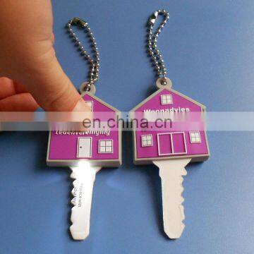 3D custom logo house shape rubber pvc key cover with LED light