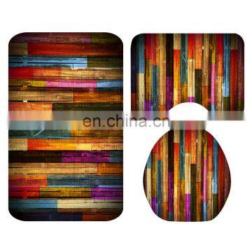 Polyester Wooden Transfer Printed Shower Curtain Lid Toilet Cover Bath Mat Rug With Hooks photo-6