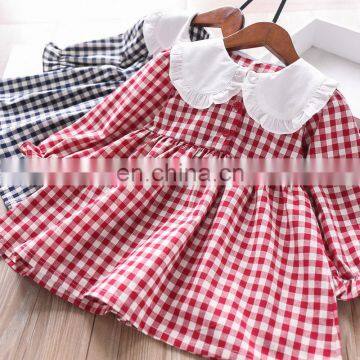 New 2 colors doll collar plaid dress girls skirt kids