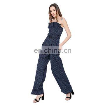 TWOTWINSTYLE Striped Sleeveless Sexy Lace up Slim Wide Leg Jumpsuit Women Fashion Clothes 2020