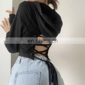 LAITE H2029 Amazon Best Sellers Comfortable Custom Autumn Women Backless Bandage Crop Top Hoodies photo-4