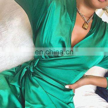 LAITE D2196 Hot Sales Satin Solid Color V-neck High Waist Sexy Dresses Women High Split Maxi Casual Dresses photo-6