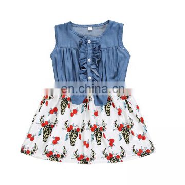 Wholesale kids girls princess floral dresses baby girl summer denim dress