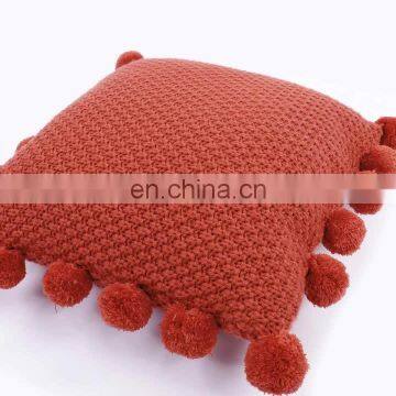 2018 Fashion sofa decorative handmade plain acrylic knitted cushion cover with pompom