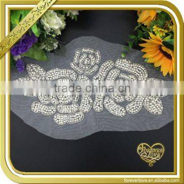 Flower shape large rhinestone applique for girl dress FHA-017