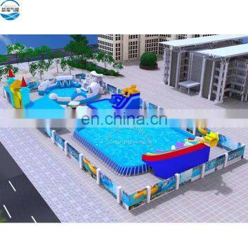 Summer hot 3D land inflatable water aqua park, giant inflatable slide with pool for sale