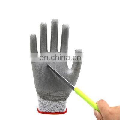 ANSI A4 Salt And Pepper Polyethylene Cut Gloves PU Palm Finish Coated Abrasion Resistant Highly Cut Construction Gloves