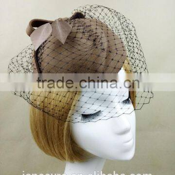 Custom Design Felt Fascinator Hat With Veil Wool Hat For Women photo-2