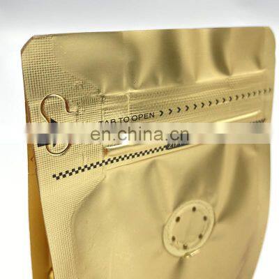 China Supplier RTS Ready to Ship 1LB 16oz 12oz Golden Coffee Bags Flat Bottom Pouch Bag With Ziplock Degassing Valve Zipper