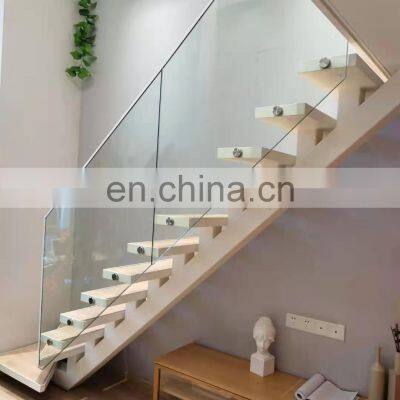 Interior Staircase Wooden Straight / Spiral Staircase Carbon Steel Handrail Stairs With LED Lights photo-3