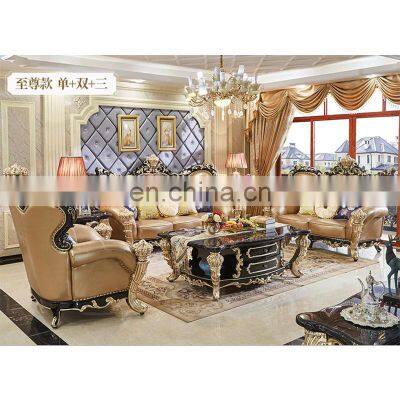 Antique style gold and black camas genuine leather cover living room sofa set furnitures muebles