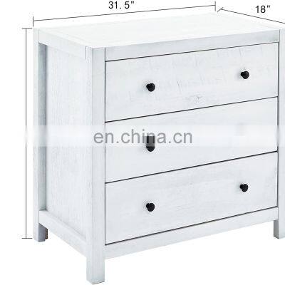 White Color Rustic Wood With 3-Drawer Dresser Storage Night Stand 31.5 x 18 x 30.04 Inches photo-2