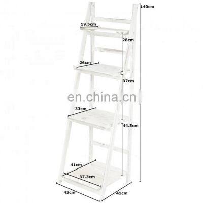 Wholesale white wash wood ladder rack display folding stand shelf for plant flowers