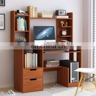 China supplier cheap home office furniture wood ergonomic desktop reading study table computer desk with bookshelf