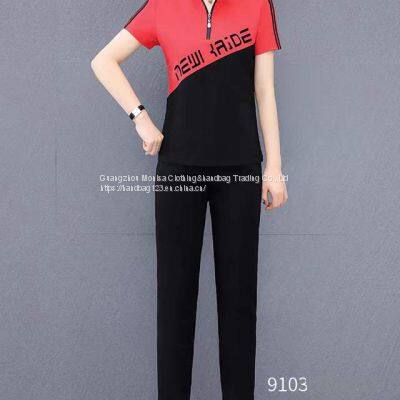 Monisa Sports Leisure Colorful Mixed Suit With Short Sleeves and Long Trousers photo-2
