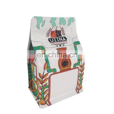 250g wholesale custom printed stand up pouch with valve / zipper flat  bottom coffee packaging bag