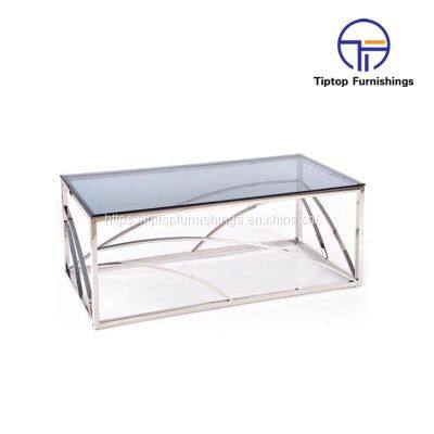 Tiptop Premium Quality Laser Cutting Center Table In Stainless Steel With Black Glass Top And Golden Finished For Indoors