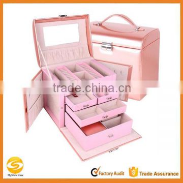 Deluxe pink Pu Leather Jewelry Box Jewelry Case Jewelry Storage Organizer with Travel Case and Lock