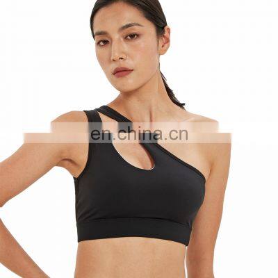 Plus Size New Low MOQ  Fitness Gym Wear Bra Top One Shoulder Mesh Sports Yoga Bra Women Workout Physical Sports Bra