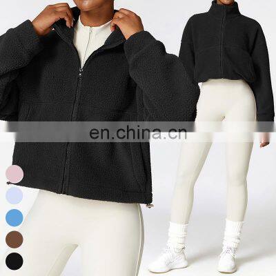 Custom Shaker Jackets Winter Warm Coat Stand Collar Outdoor Running Fitness Jacket Women Fleece Zipper Sports Jacket photo-5