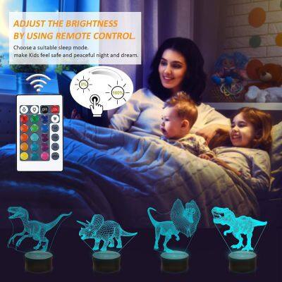 Dinosaur Gifts 3D Illusion Lamp Night Lights 16 Colors Changing With Remote Birthday and Holiday Gift for Children Girls Light photo-3