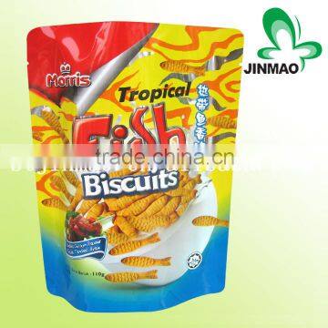 Customized printed stand up bag for biscuit with zipper