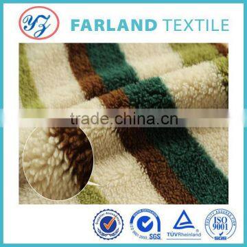 printed stripes sherpa fleece fabric for winter blanket ,ugg boots upholstery velvet fabric