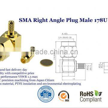 SMA Plug Male Right Angle Coaxial Connector 50 ohms For 178U Cable