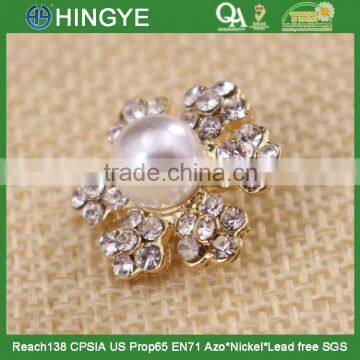 Wholesale Gold Flower Rhinestone Button With a Center Pearl 15775-2 photo-3