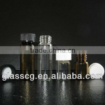 Clear or amber glass bottles with plastic screw cap