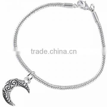 Crescent Moon Charm With Antiqued Swirl Pattern Charm Chain Link Bracelet photo-3