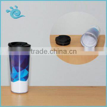 Food Grade 450ML Personalizd Double Wall PS Insulated Coffee Mug With Glitter Paper Insert photo-4