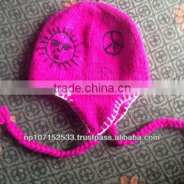 woolen ear hat with block print crochet border price 180rs $2.11