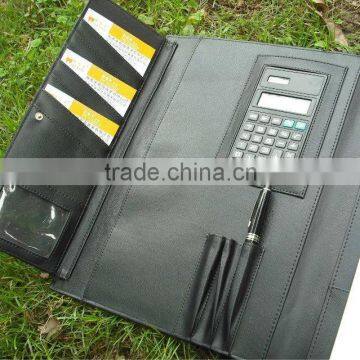 New Designated Leather Conference Folder With Card Holder, Pen Loop