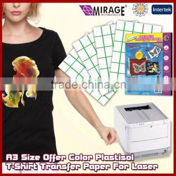 A3 Size Offer Color Plastisol T-Shirt Transfer Paper For Laser