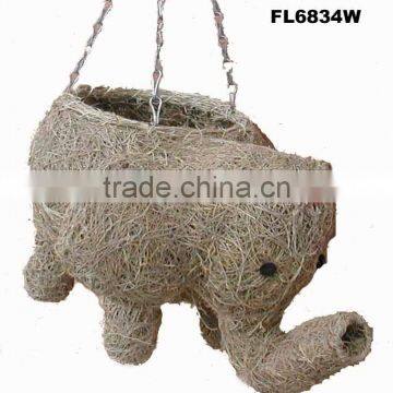 Bleached Rattan Elephant Hanging Planter