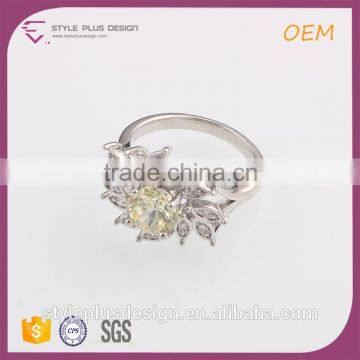 R63426K01 925 Silver Engagement Wedding Fashion Ring Finger Leaf Shape Yellow Main Stone Rings Photos