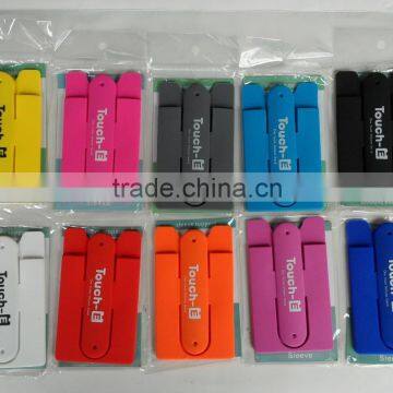 Silicone card holder mobile cell phone stand, Promotional Silicone mobile phone stand with card holder wallet, PTP023