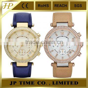 two taste shiny crystal bezel watch japan mov't watches IP plated for lady