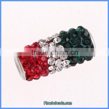 Wholesale Fashion Mexico Flag Tube Shaped Rhinestone Pave Beads CTB-S002