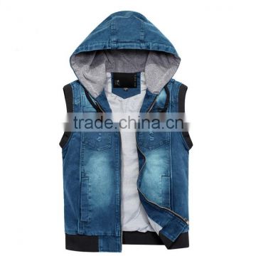 custom mens sleeveless denim jacket hoodie