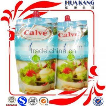 high quality PA/PE laminated plastic packaging spout bag for sauce