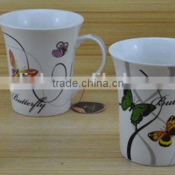 14OZ butterfly design fully decal printed ceramic cup, shiny surface new bone china coffee cup, KL5001-11019