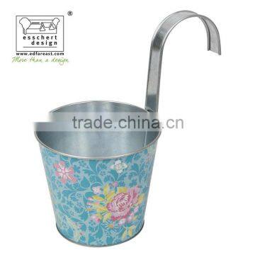 printed zinc galvanized balcony wholesale flower pots with hook round maui charm print