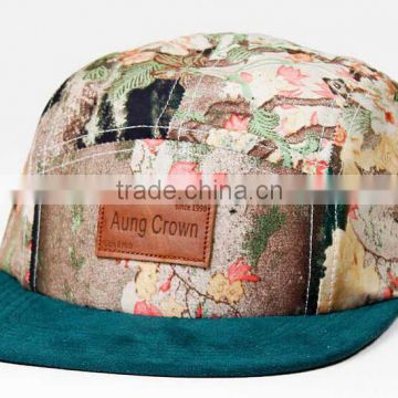 Camp custom cheap leather patch 5 panel baseball cap,print 5 panel caps