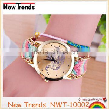 New Design Colorful Braid Rope Geneva Elephant Watch Weave Chain Bracelet Watch photo-4