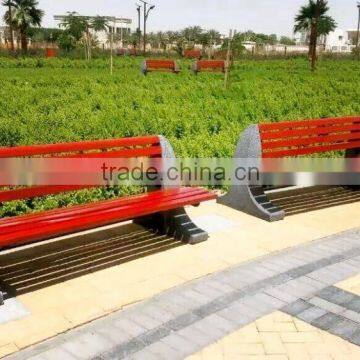 Street furniture wooden stone bench with back