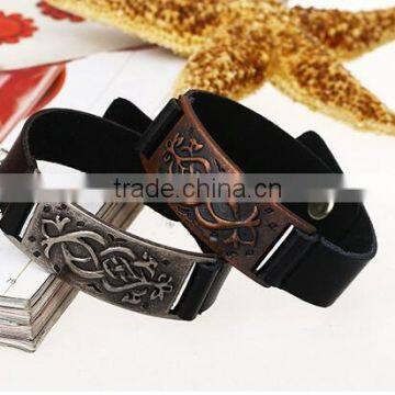 Black New style Genuine Leather Bracelet Men Cuff Bracelet Wristband