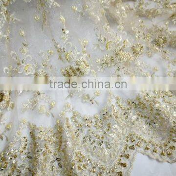 2015 French Lace Tulle Lace With Pears/High Quality Net Lace with beaded on party dress