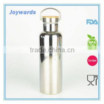 Single Wall Stainless Steel Water Bottle with natural bamboo cover